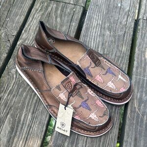 Ariat Brown and Tan Loafers with Dog Print